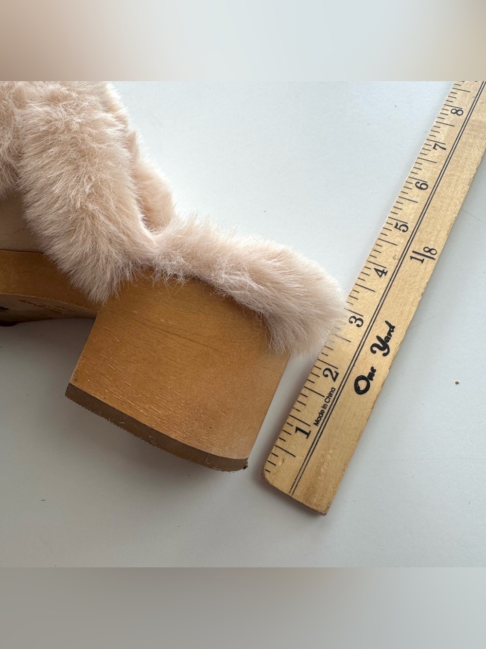 Kate Spade New York Uma Clogs Wooden Platform Heels faux fur Pink Suede Sz 6.5 B - Picture 8 of 8